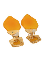 Vintage Guy Laroche Yellow Geometric Resin Drop Earrings backs open @ Recess LA