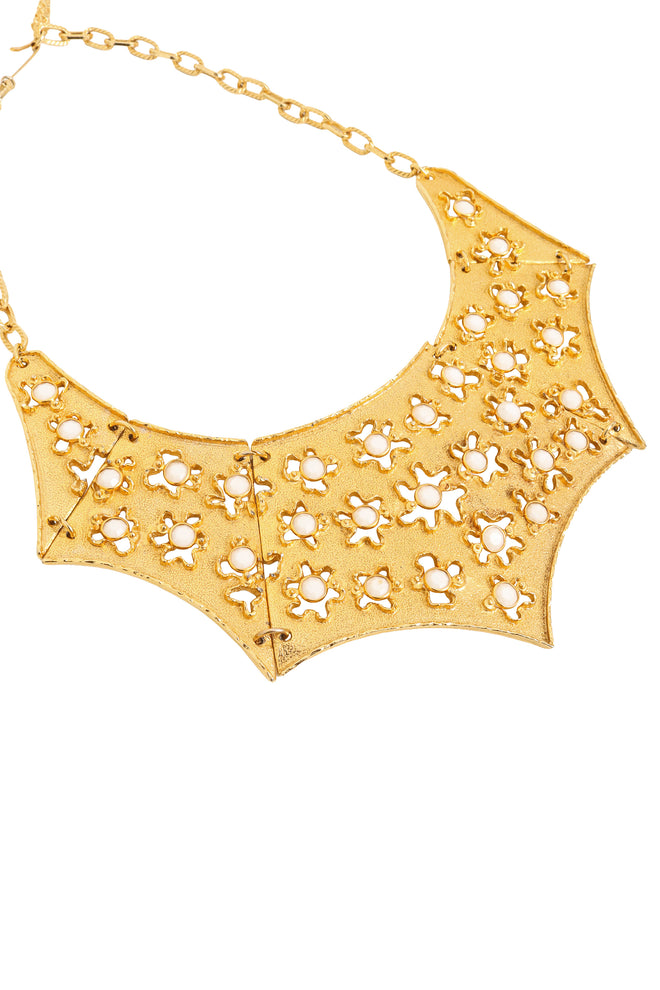 Openwork Floral Bead Bib Necklace by Goldette close @ Recess LA