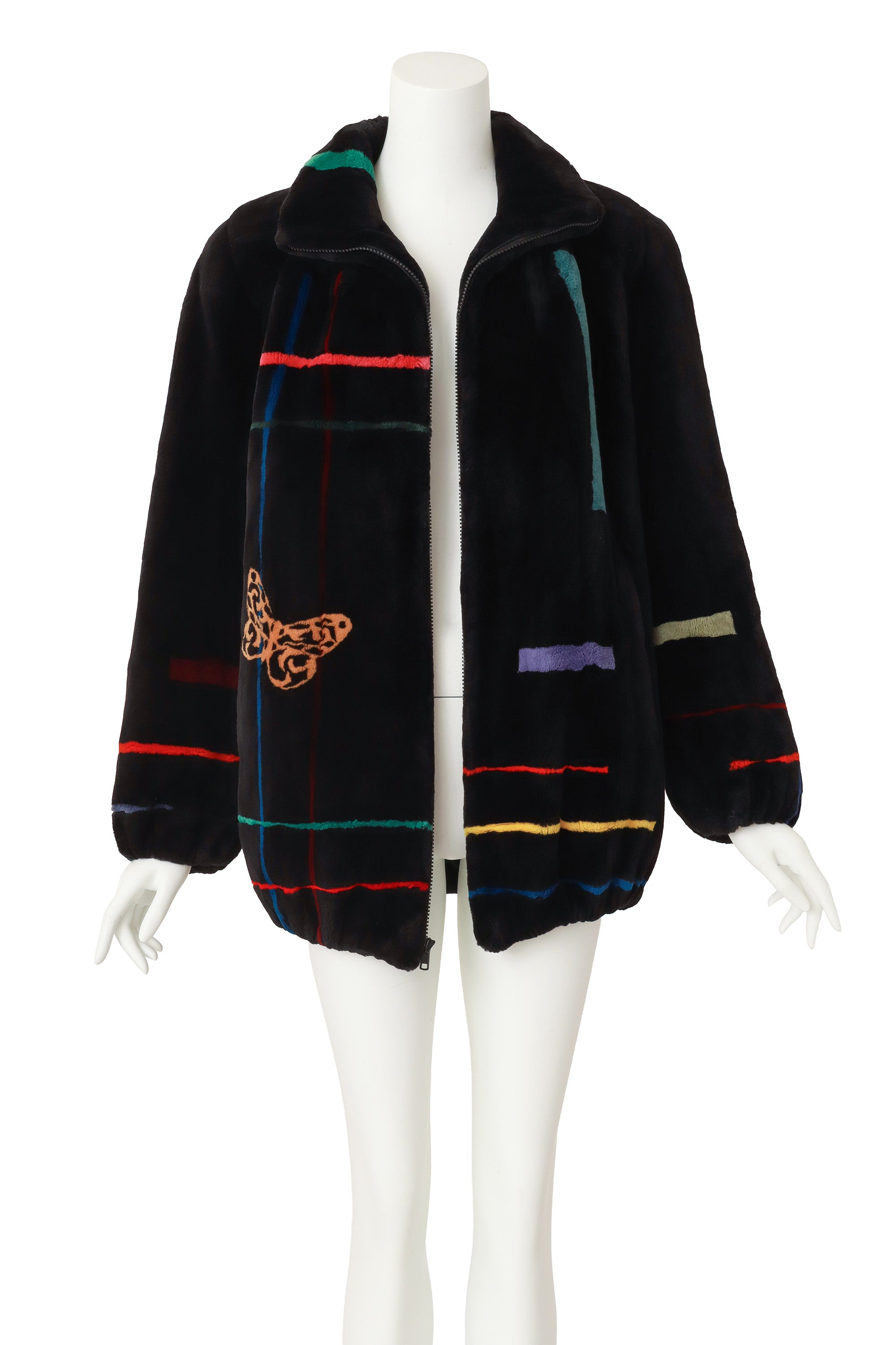 Stripe Fur Jacket by Zuki on mannequin open @ Recess LA