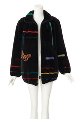 Stripe Fur Jacket by Zuki on mannequin open @ Recess LA