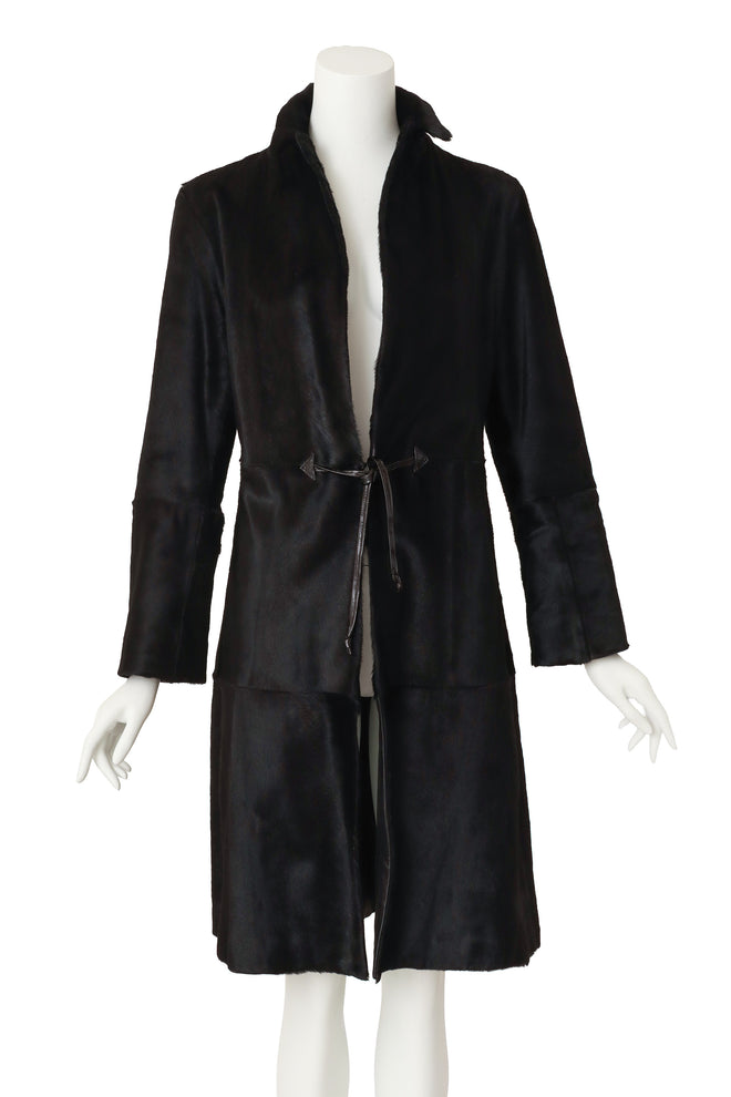 pony hair coat by Joop! on mannequin close tied  @ Recess LA