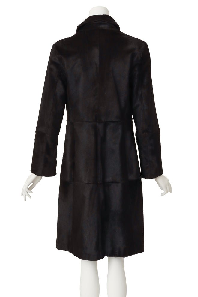pony hair coat by Joop! on mannequin back @ Recess LA
