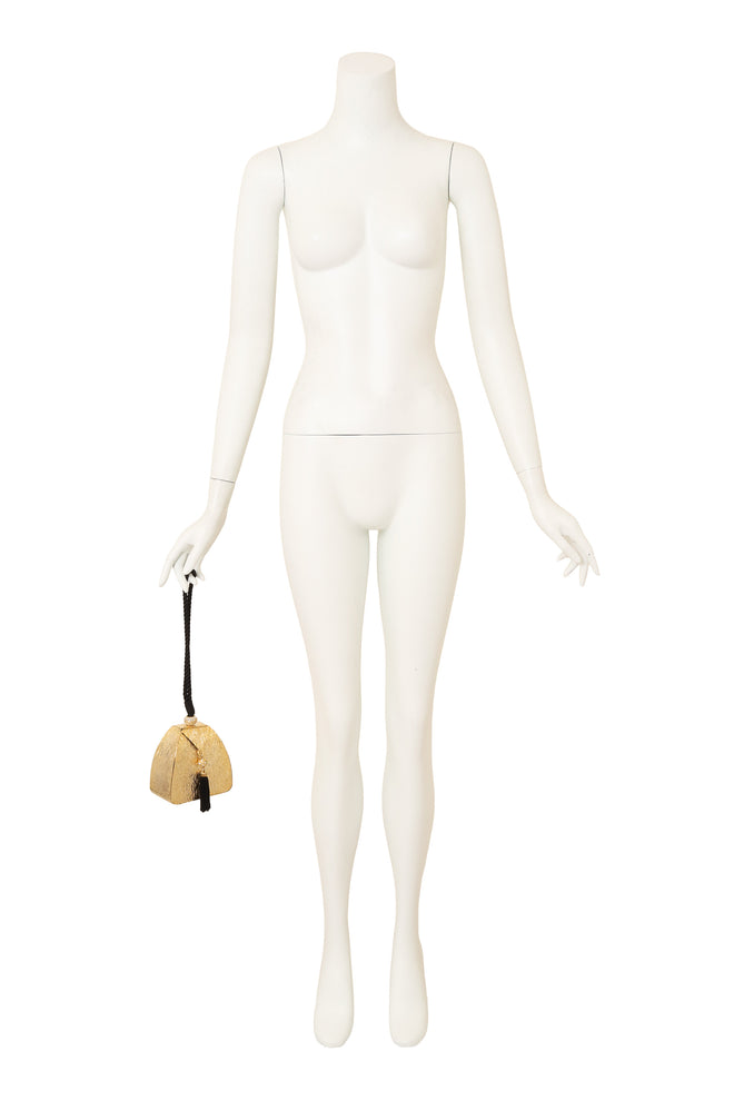 A-Frame Tassel Box Bag by Sasha held by mannequin @ Recess LA