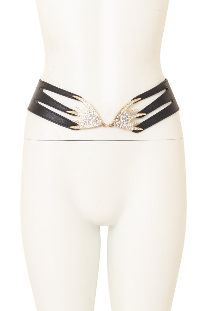 Leather Cutout Crystal Wing Belt on mannequin @ Recess LA