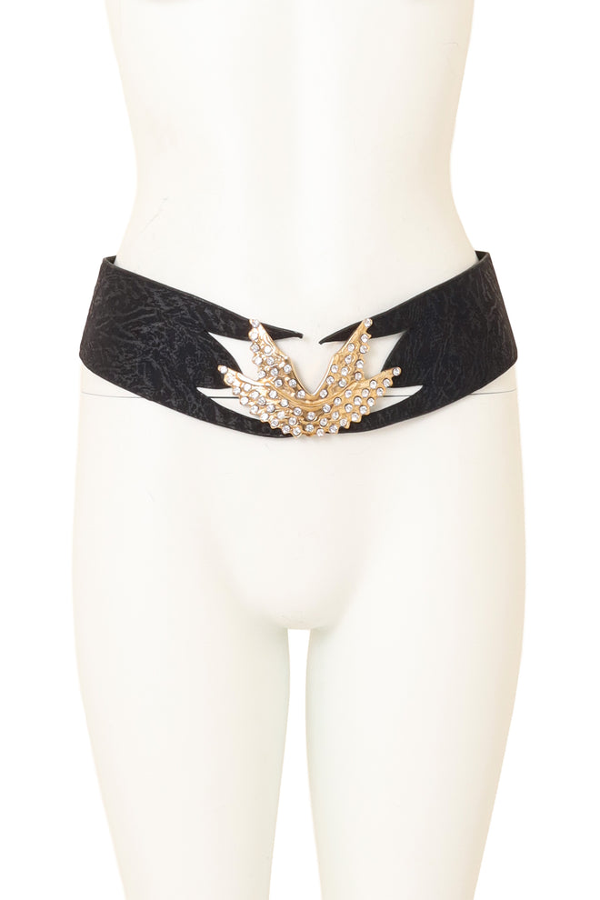 Textured Suede Crystal Wing Belt by Léo Isba on mannequin @ Recess LA