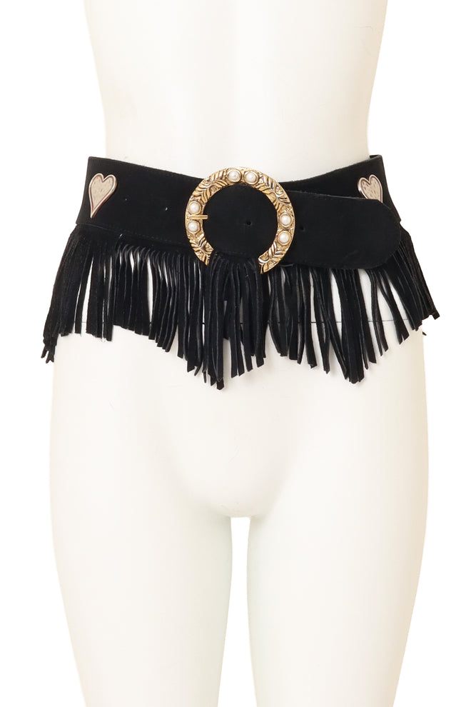 Pearl Ring Heart Fringe Belt on mannequin @ Recess LA