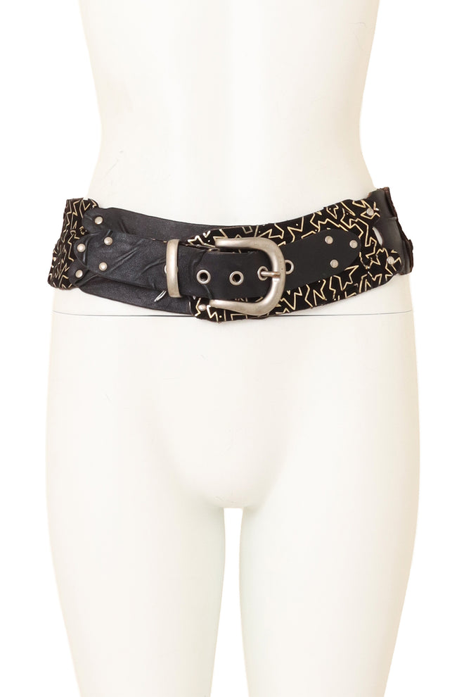Geo Suede & Leather Panel Belt on mannequin @ Recess LA