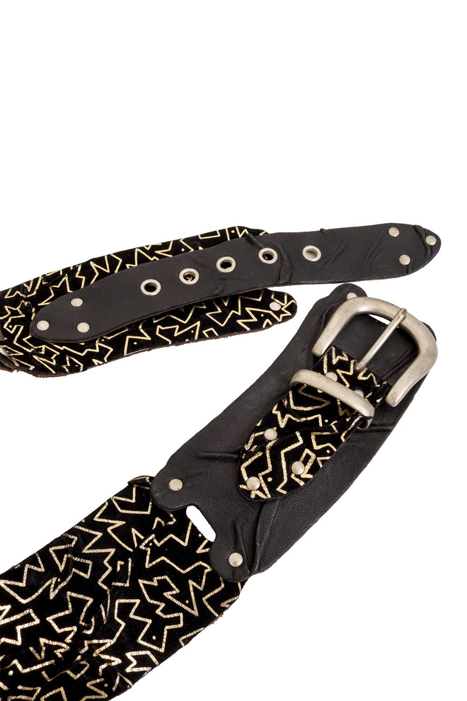 Geo Suede & Leather Panel Belt ends @ Recess LA