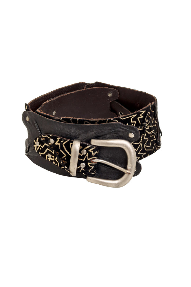 Geo Suede & Leather Panel Belt coiled @ Recess LA