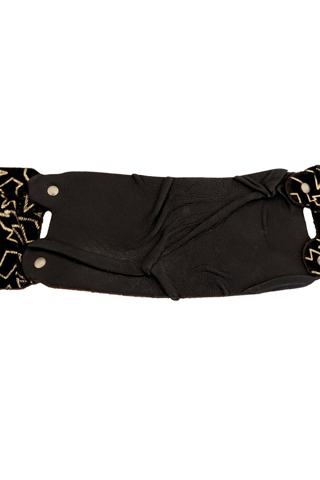 Geo Suede & Leather Panel Belt leather close @ Recess LA