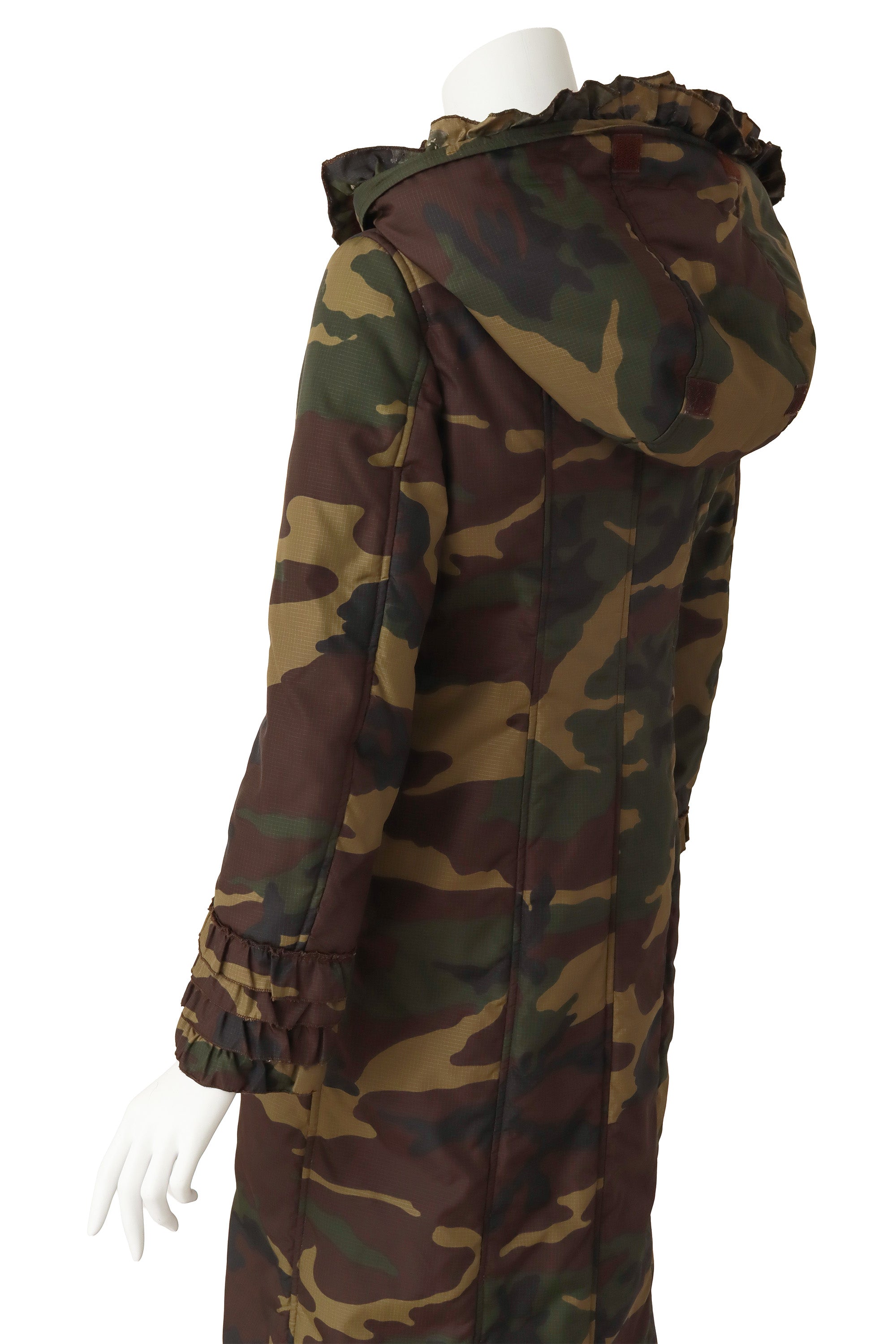 camo Puffer Coat by Moschino on mannequin back close @ Recess LA
