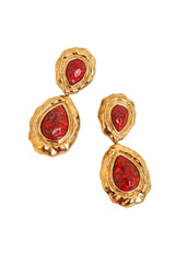 Vintage Guy Laroche Red Marbled Teardrop Earrings close @ Recess LA