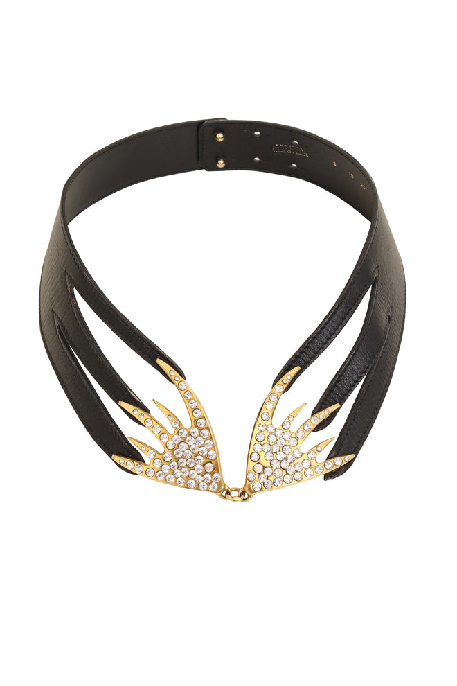 Leather Cutout Crystal Wing Belt @ Recess LA