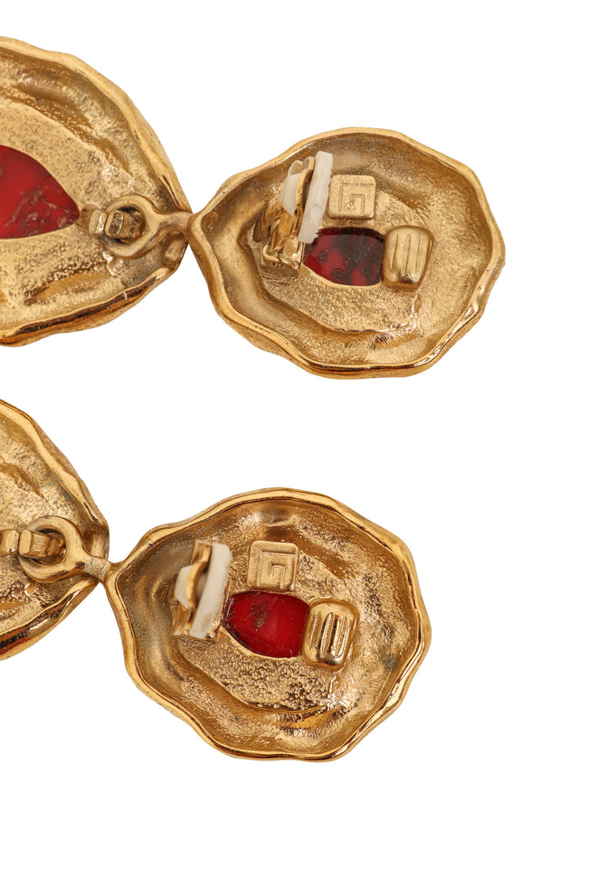 Vintage Guy Laroche Red Marbled Teardrop Earrings logos @ Recess LA
