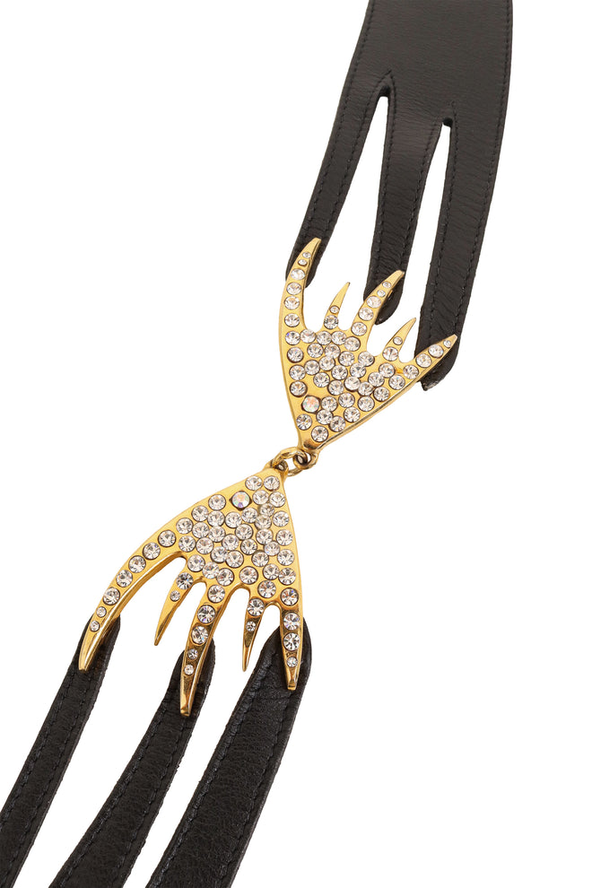 Leather Cutout Crystal Wing Belt close @ Recess LA