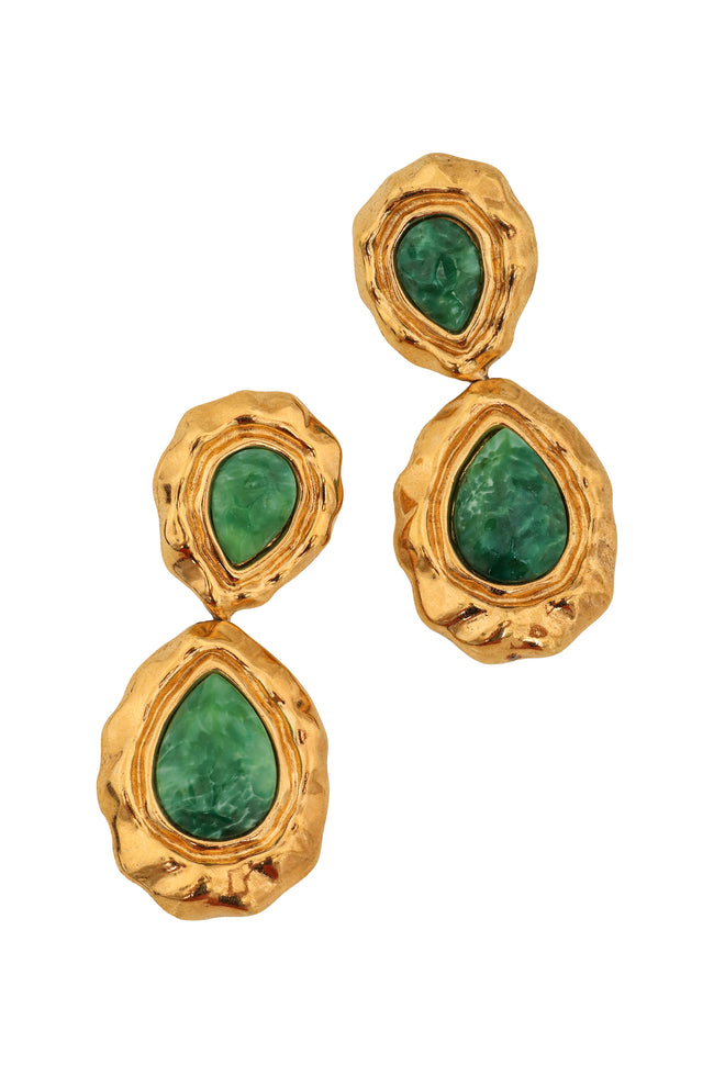 Vintage Guy Laroche Green Marbled Teardrop Earrings close @ Recess LA