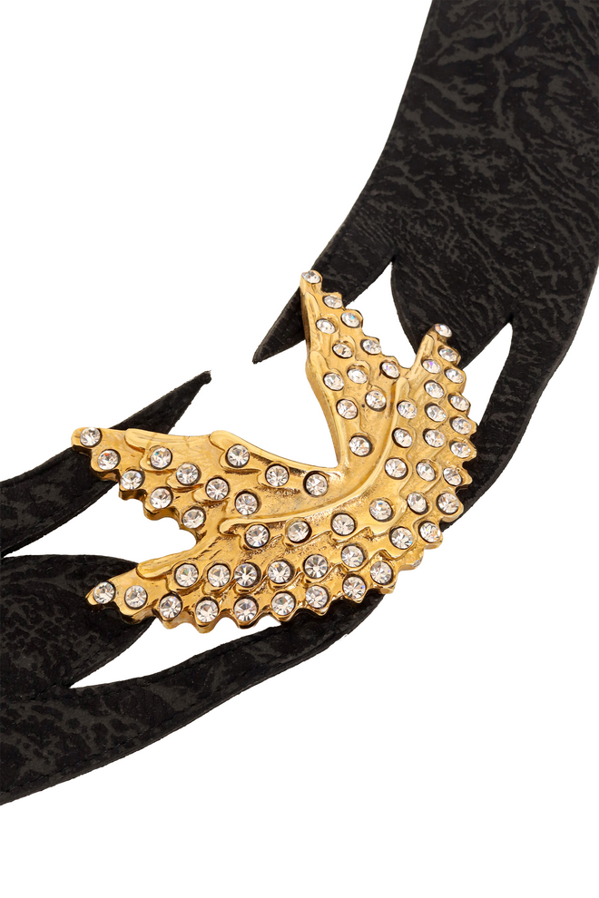 Textured Suede Crystal Wing Belt by Léo Isba center close @ Recess LA