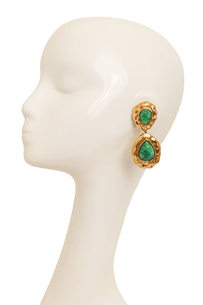 Vintage Guy Laroche Green Marbled Teardrop Earrings on mannequin @ Recess LA