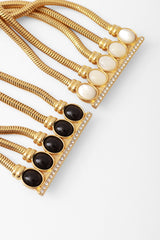 Cabochon Gold Chain Double-Ended Brooch Cabochon detail up close @RecessLA