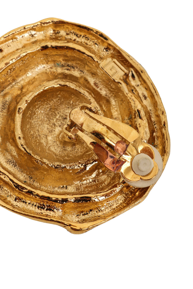 Vintage Guy Laroche Spiral Shell Button Earrings finish wear  @ Recess LA