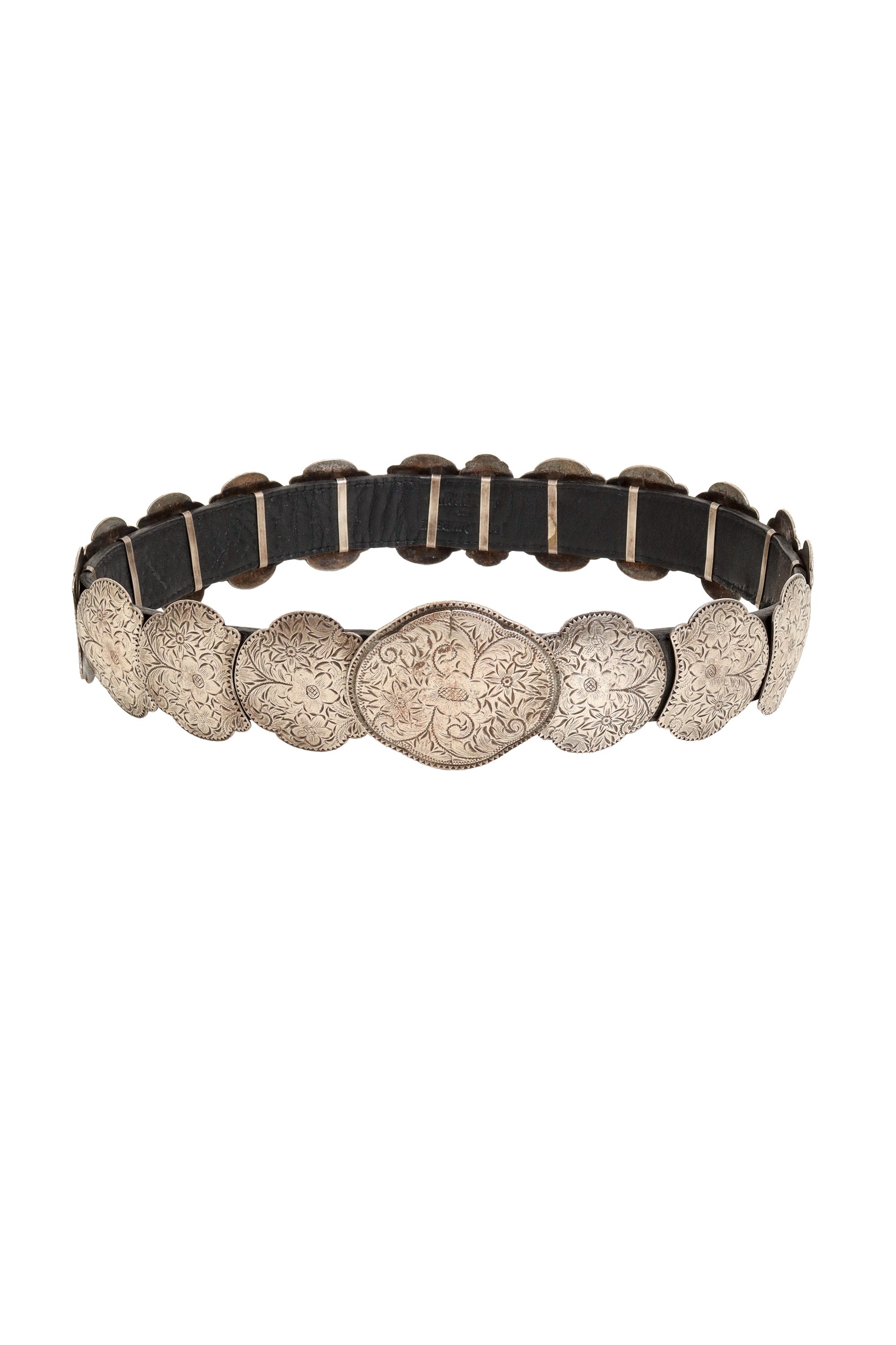 Engraved Floral Plate Leather Belt by J&M Davidson @ Recess LA