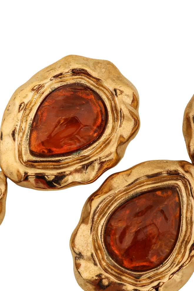 Vintage Guy Laroche Amber Marbled Teardrop Earrings tarnish close @ Recess LA