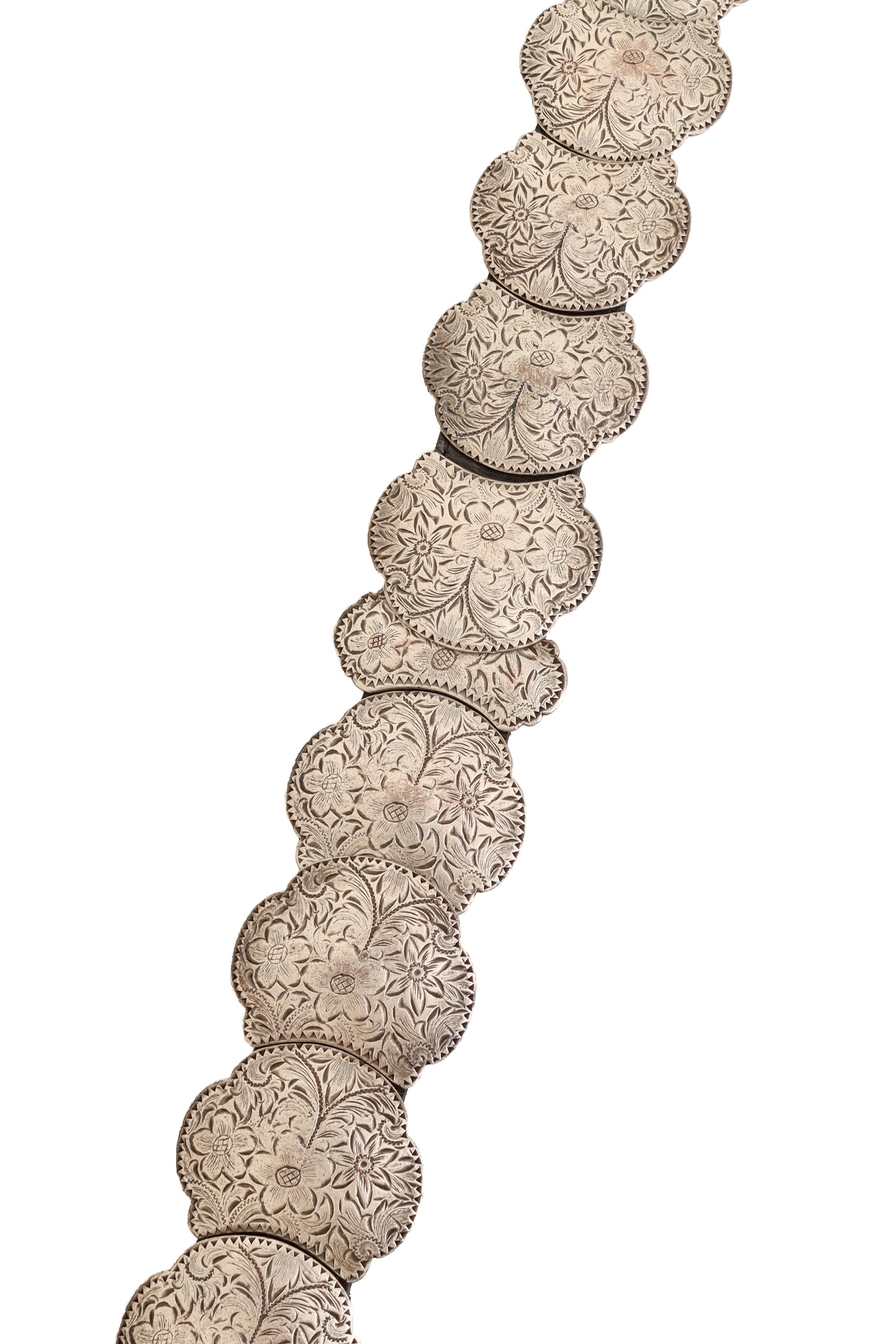 Engraved Floral Plate Leather Belt by J&M Davidson close @ Recess LA