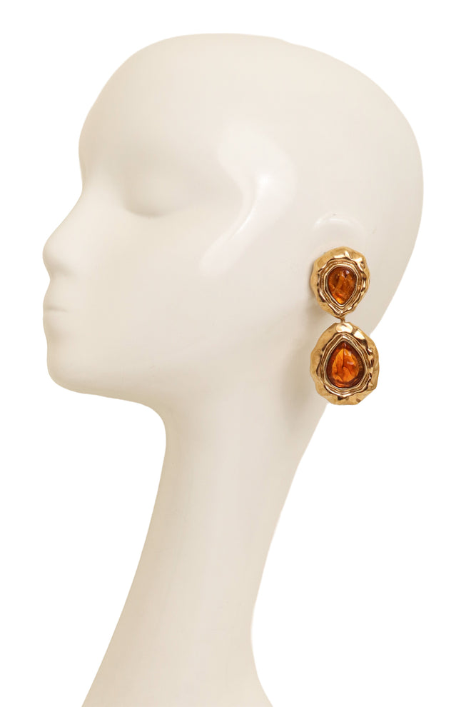 Vintage Guy Laroche Amber Marbled Teardrop Earrings on mannequin @ Recess LA