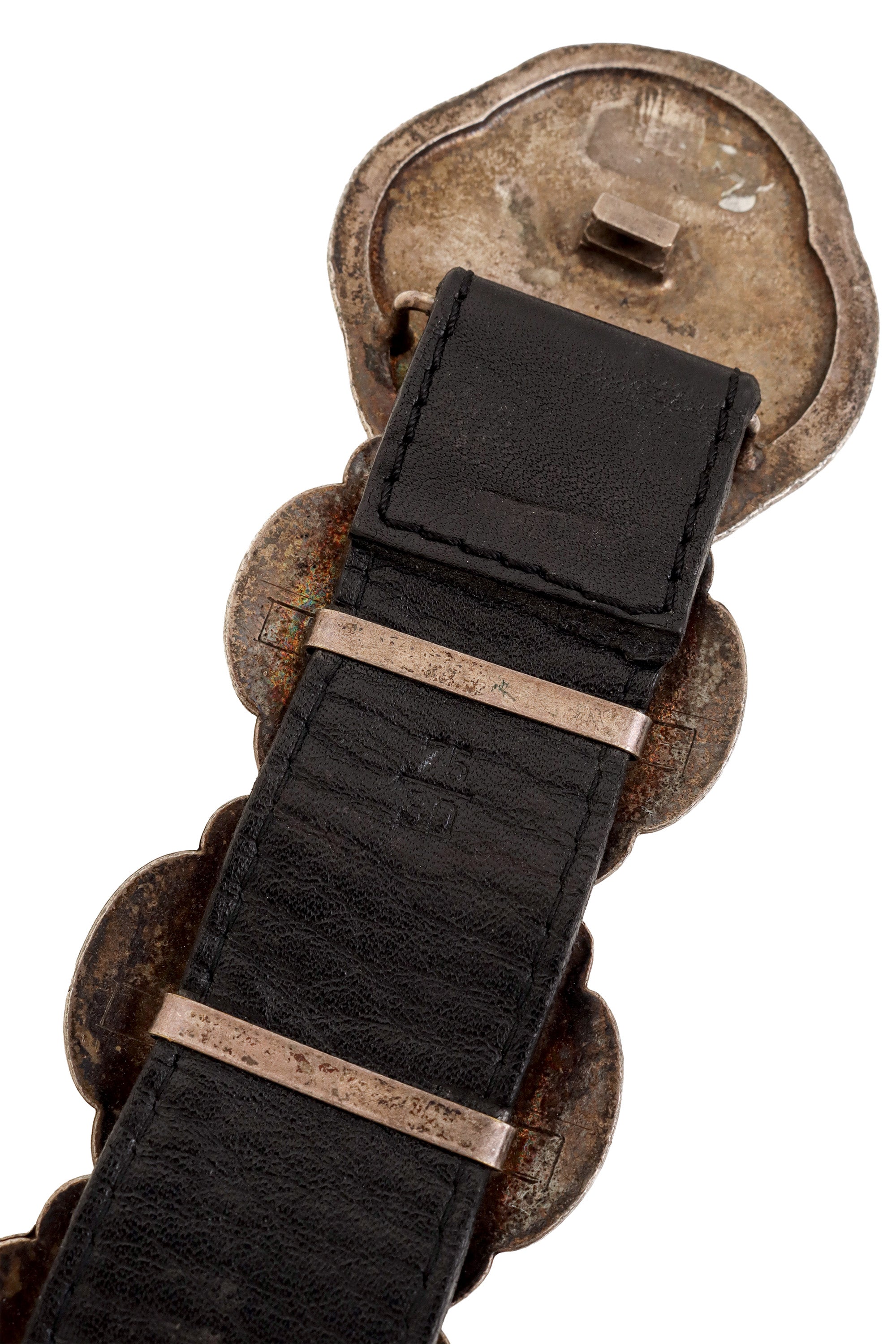 Engraved Floral Plate Leather Belt by J&M Davidson inside buckle @ Recess LA
