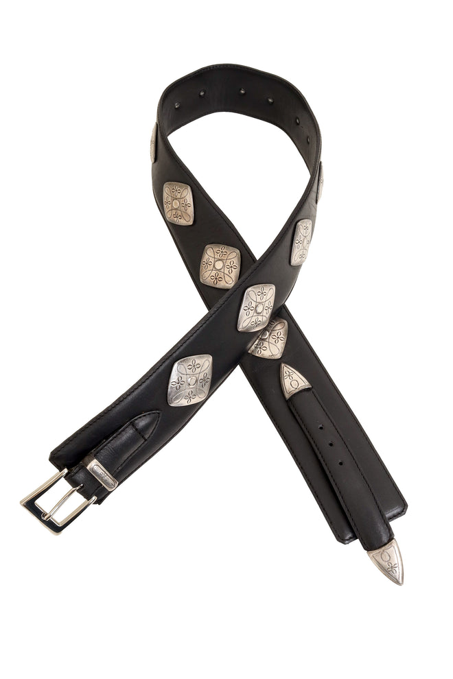 Floral Diamond Leather Concho Belt by JM Davidson looped @ Recess LA