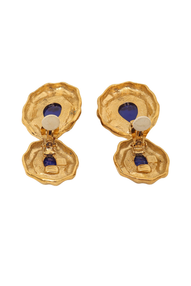 Vintage Guy Laroche Lapis Marbled Teardrop Earrings backs open @ Recess LA