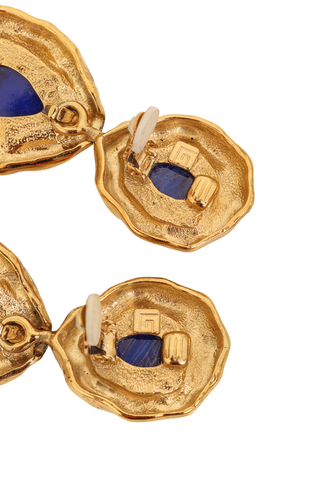 Vintage Guy Laroche Lapis Marbled Teardrop Earrings logo @ Recess LA