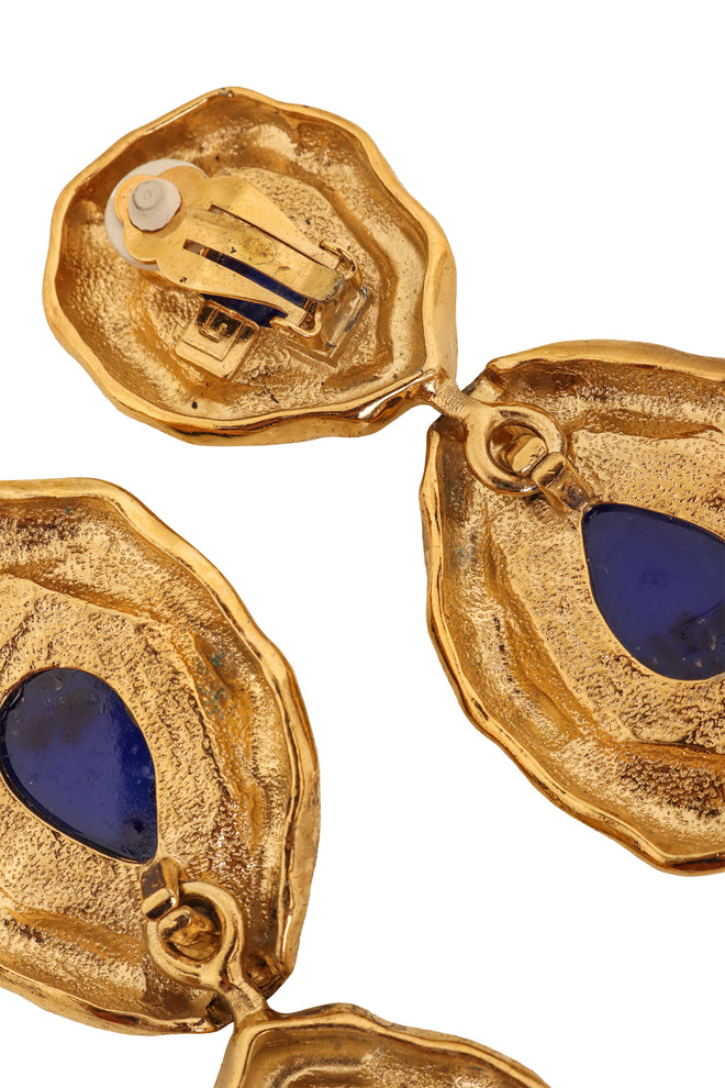 Vintage Guy Laroche Lapis Marbled Teardrop Earrings back tarnish @ Recess LA