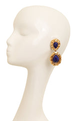 Vintage Guy Laroche Lapis Marbled Teardrop Earrings on mannequin @ Recess LA