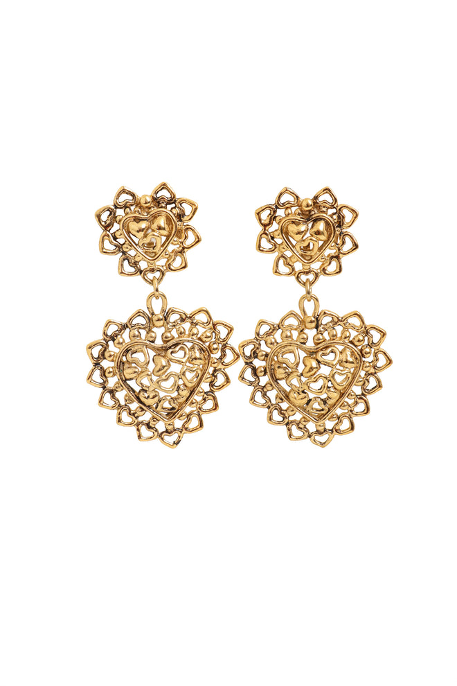 Vintage Mosaique Paris Filigree Heart Drop Earrings @ Recess LA