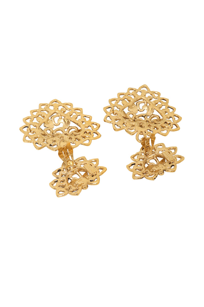 Vintage Mosaique Paris Filigree Heart Drop Earrings backs open @ Recess LA