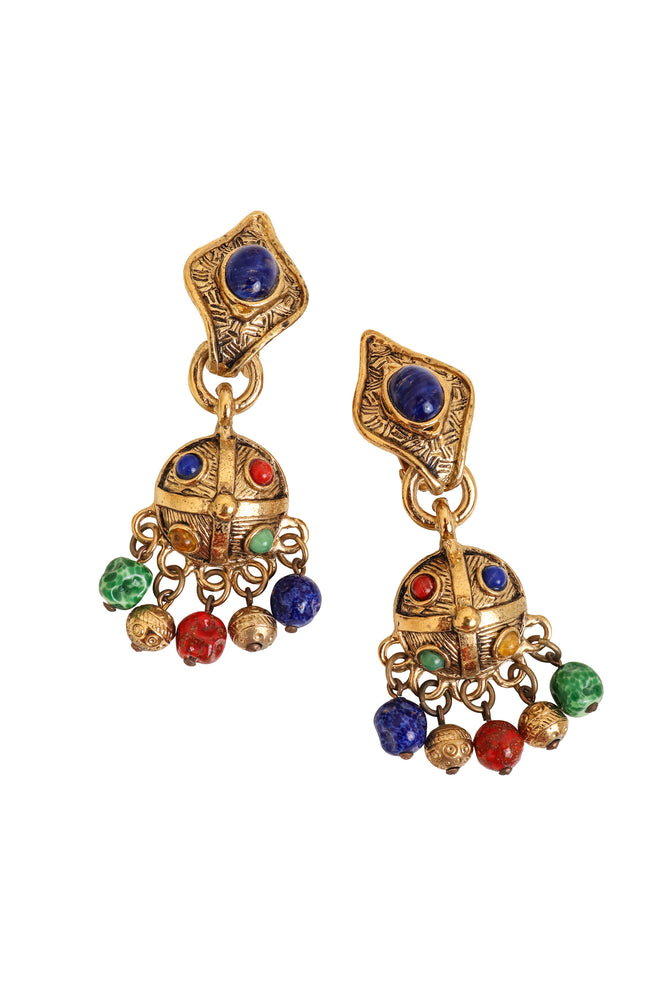 Vintage Guy Laroche Eclectic Orb Bead Charm Earrings close @ Recess LA