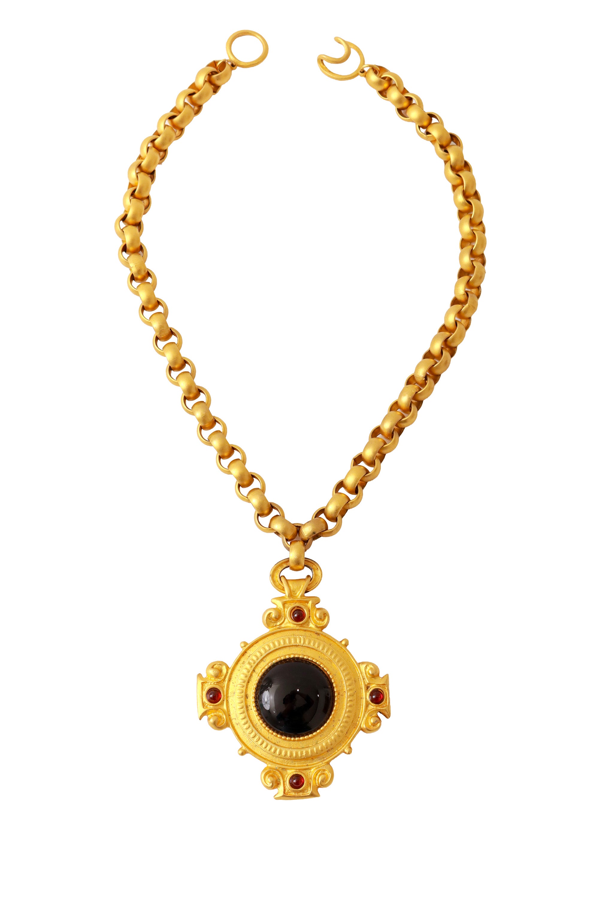 Black Cabochon Gold Pendant Necklace by Leslie Block @ Recess LA