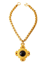 Black Cabochon Gold Pendant Necklace by Leslie Block @ Recess LA