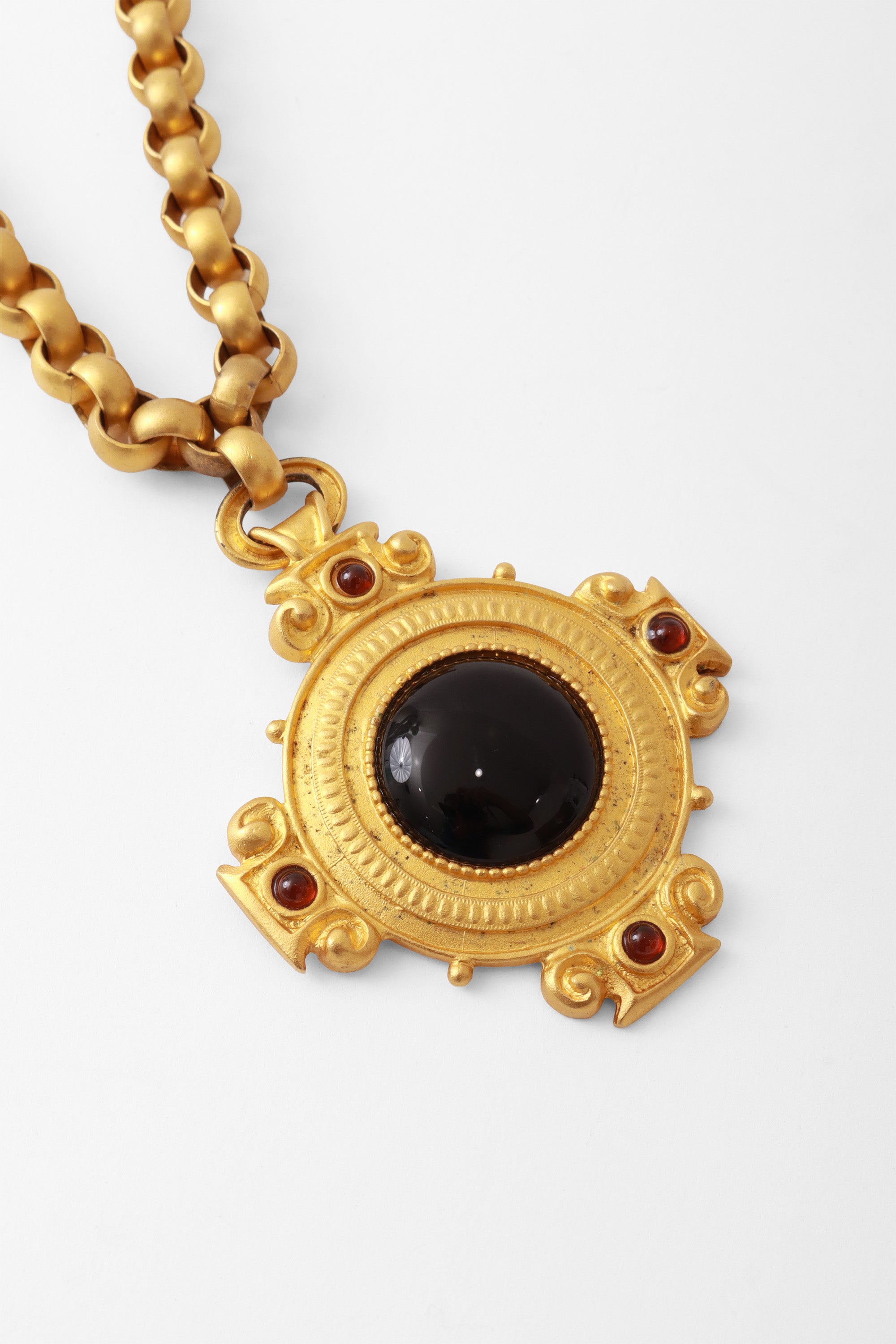 Black Cabochon Gold Pendant Necklace by Leslie Block Pendant Up Close  @ Recess LA