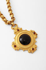 Black Cabochon Gold Pendant Necklace by Leslie Block Pendant Up Close  @ Recess LA