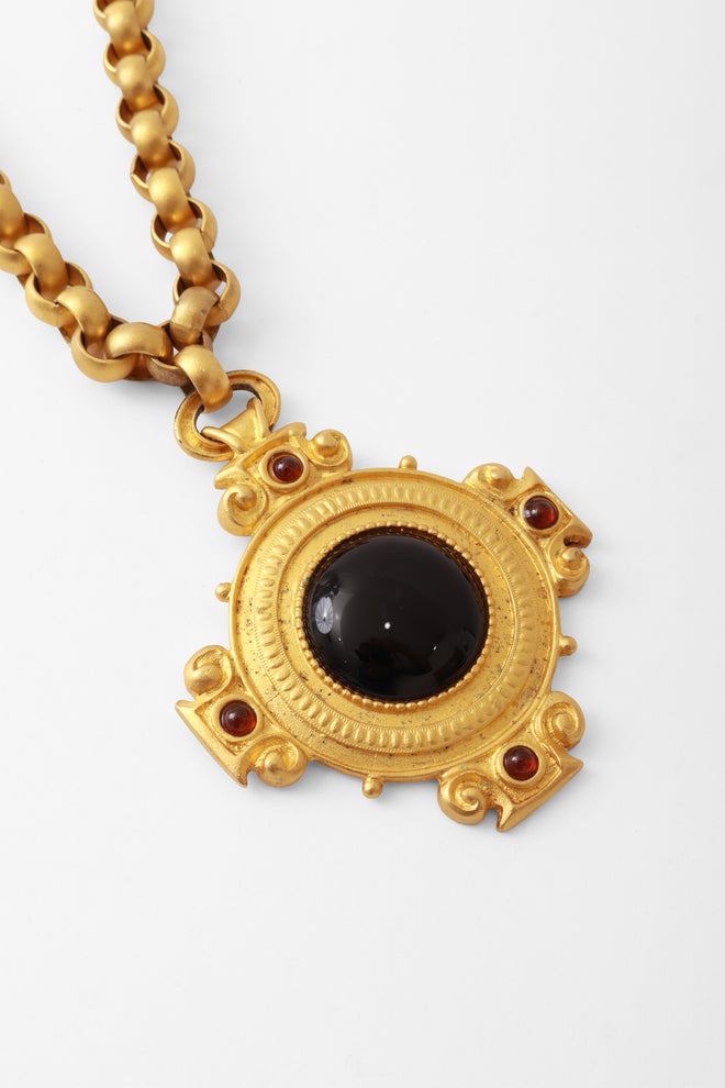 Black Cabochon Gold Pendant Necklace by Leslie Block Pendant Up Close  @ Recess LA