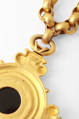 Black Cabochon Gold Pendant Necklace by Leslie Block Signature up close @ Recess LA