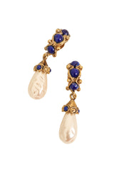 Vintage Mosaique Paris Cabochon Huggie Pearl Drop Earrings close @ Recess LA