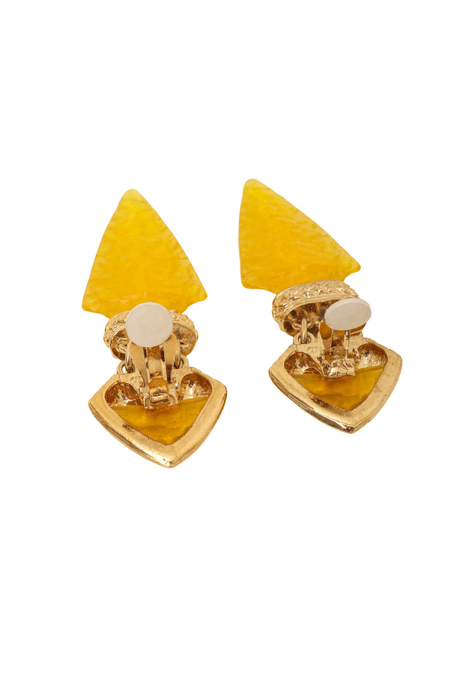Vintage Guy Laroche Yellow Arrowhead Drop Earrings backs open @ Recess LA
