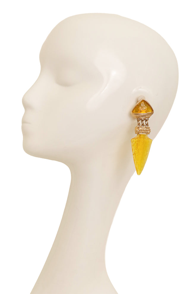 Vintage Guy Laroche Yellow Arrowhead Drop Earrings on mannequin @ Recess LA