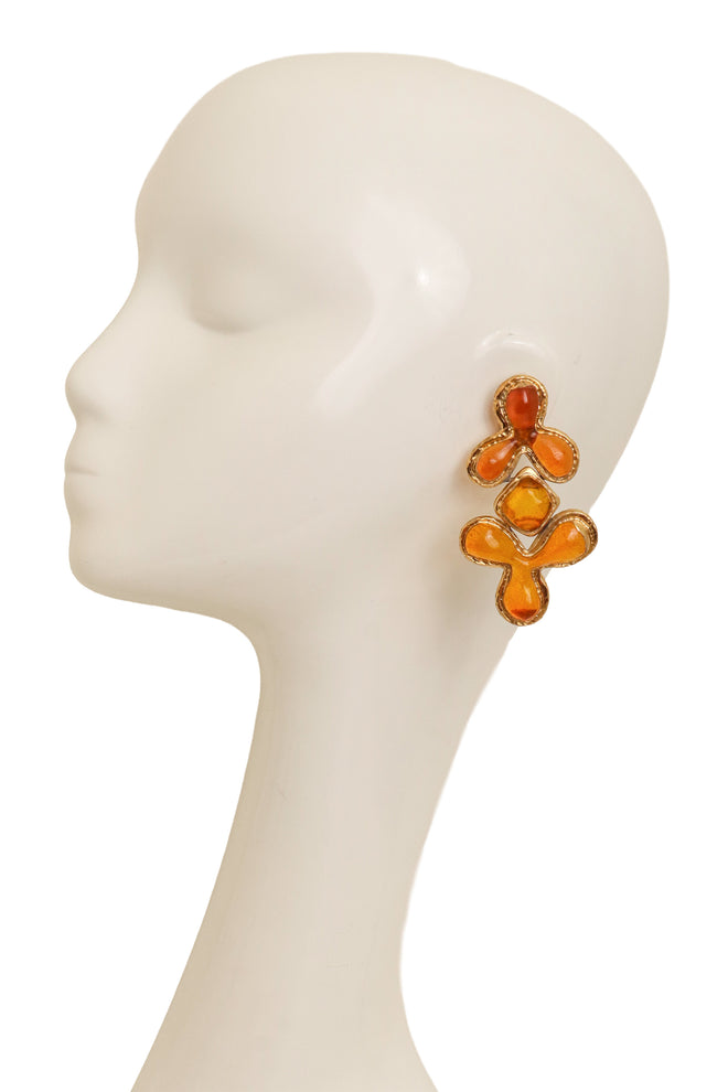 Vintage Guy Laroche Orange Abstract Resin Drop Earrings on mannequin @ Recess LA