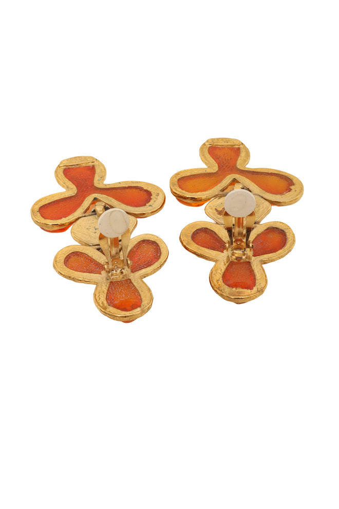 Vintage Guy Laroche Orange Abstract Resin Drop Earrings backs open @ Recess LA