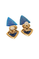 Vintage Guy Laroche Blue Arrowhead Drop Earrings backs open @ Recess LA