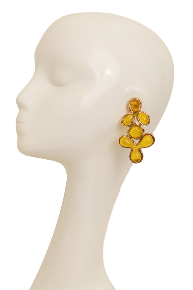 Vintage Guy Laroche Yellow Abstract Resin Drop Earrings on mannequin @ Recess LA